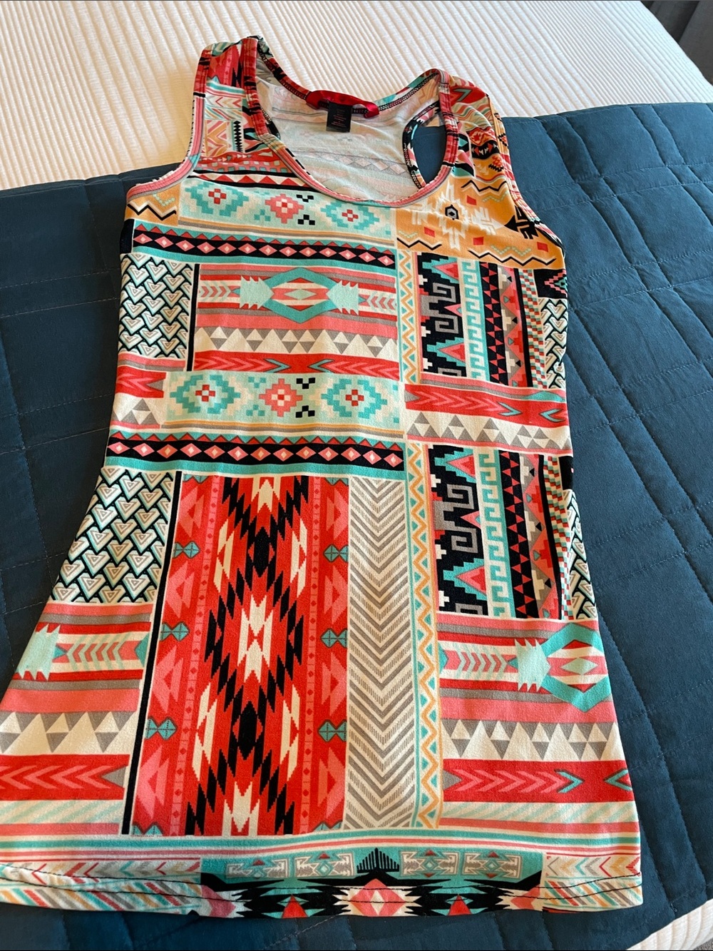 Hot Kiss Aztec Print Tank Top - Coral, Teal & Black